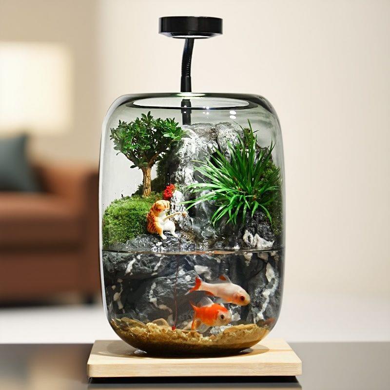 时来运转苔藓微景观流水款养鱼缸真植物生态瓶办公室成品室内送礼