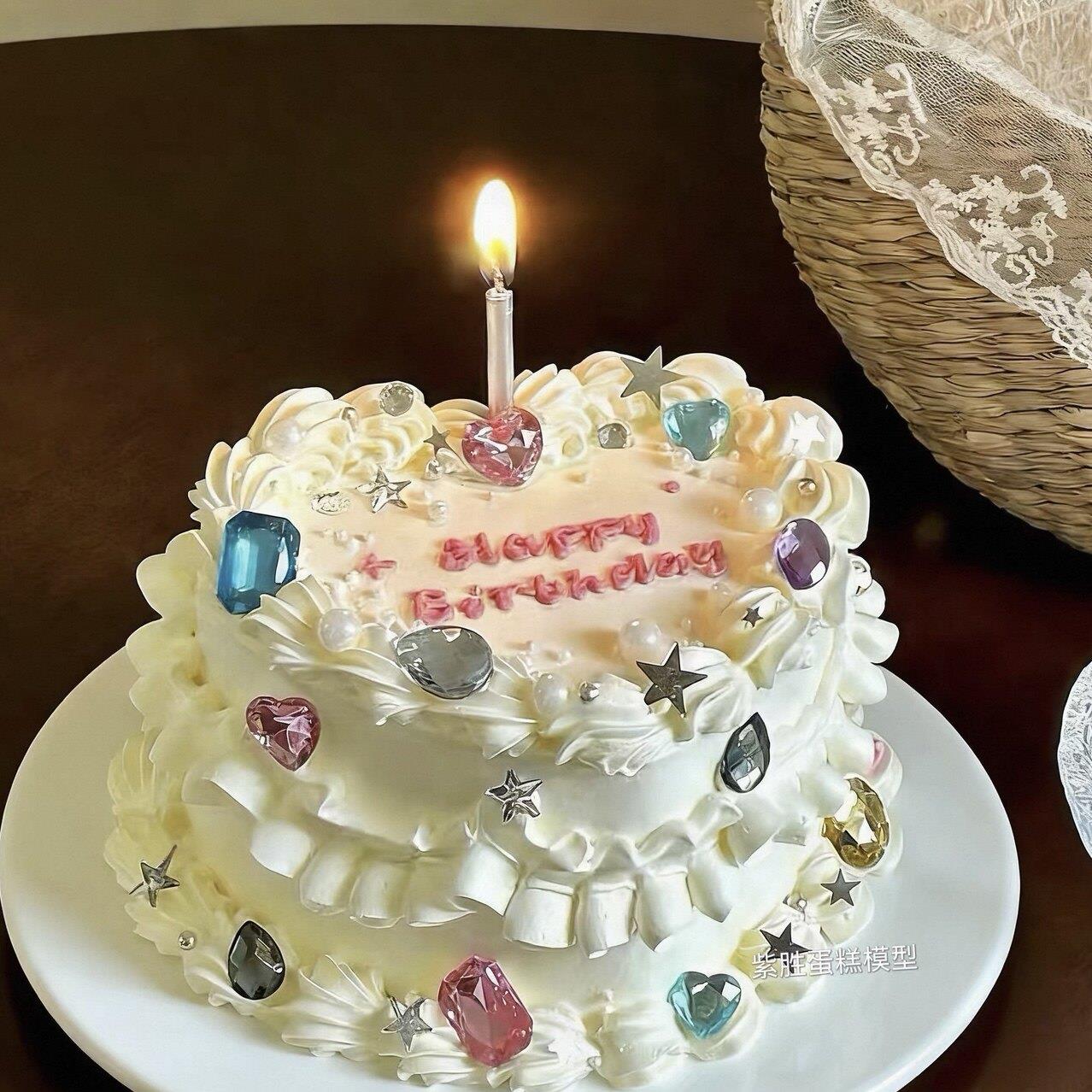 网红氛围感高级钻石心形假生日蛋糕彩色宝石仿真蛋糕模型橱窗展示