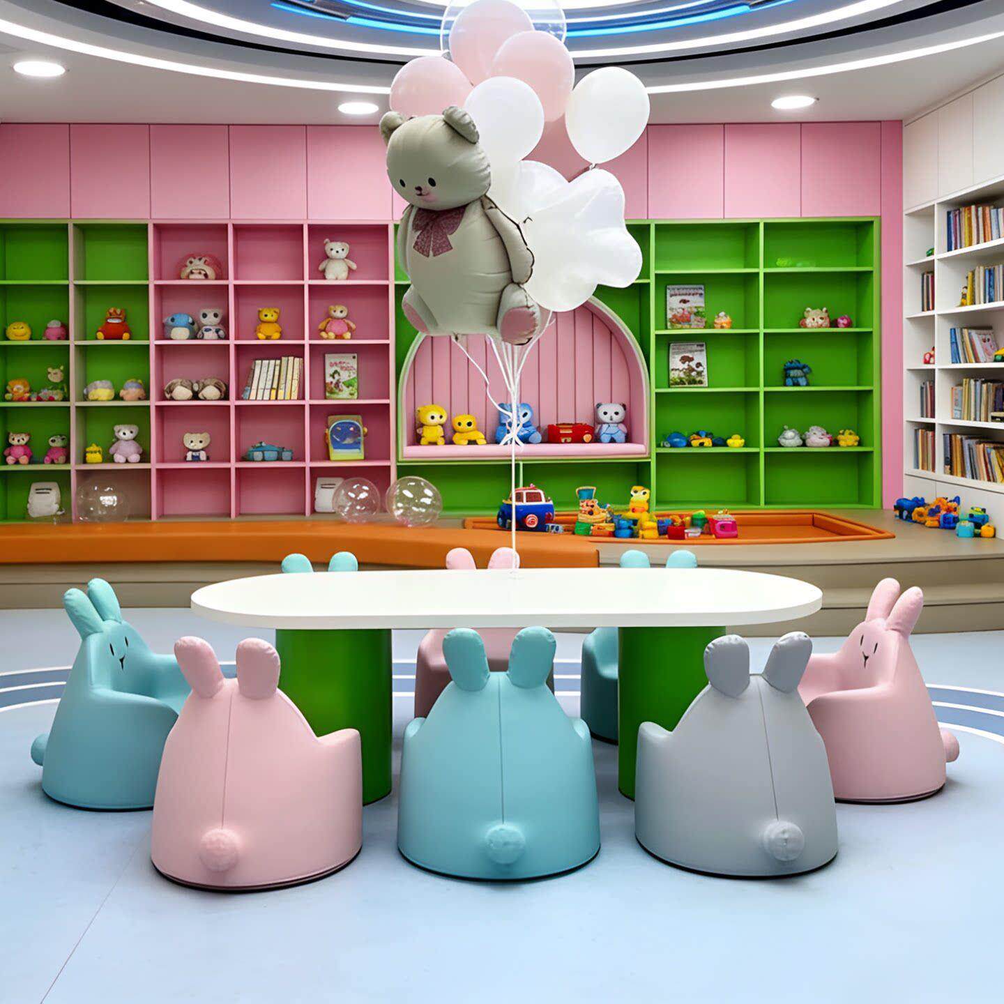样品屋展示中心商场儿童桌儿童 学习桌圆桌实木彩色幼儿园桌椅套