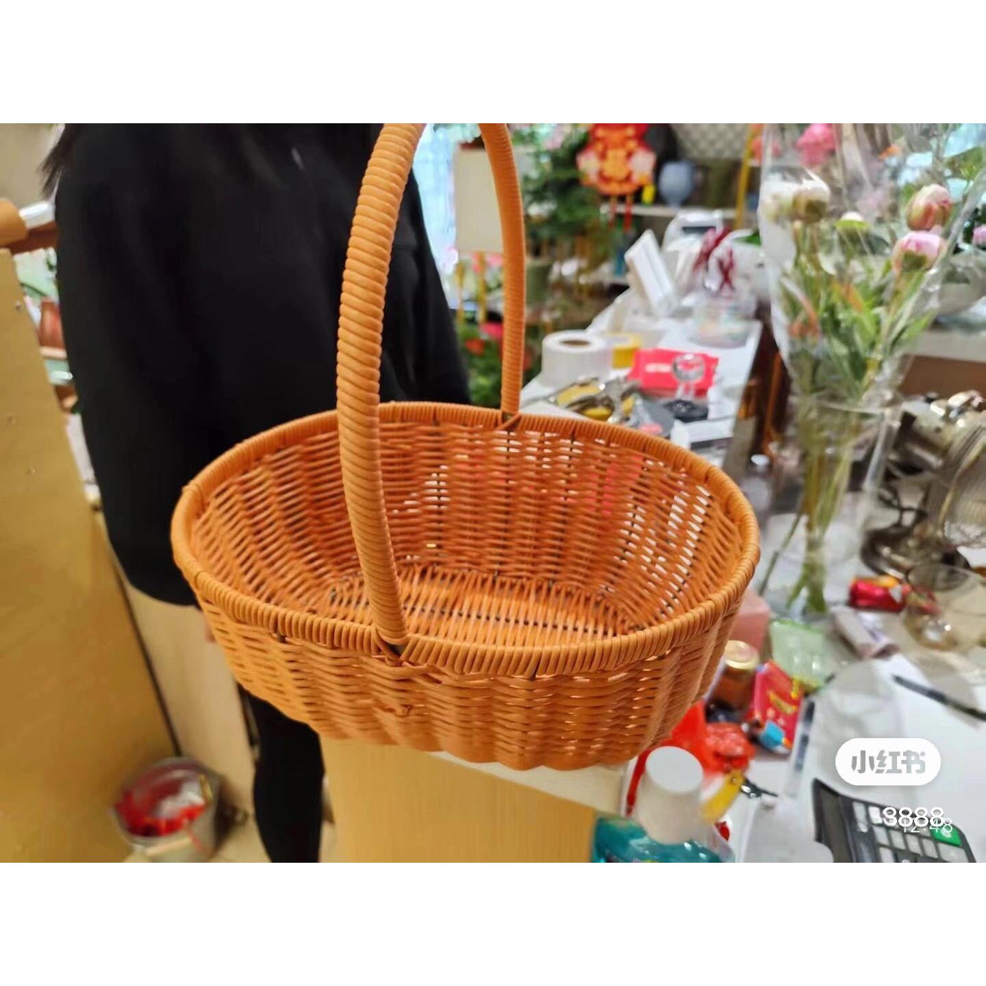 彷藤手工编织水果购物篮鸡蛋筐野餐篮大号手提买菜篮花篮
