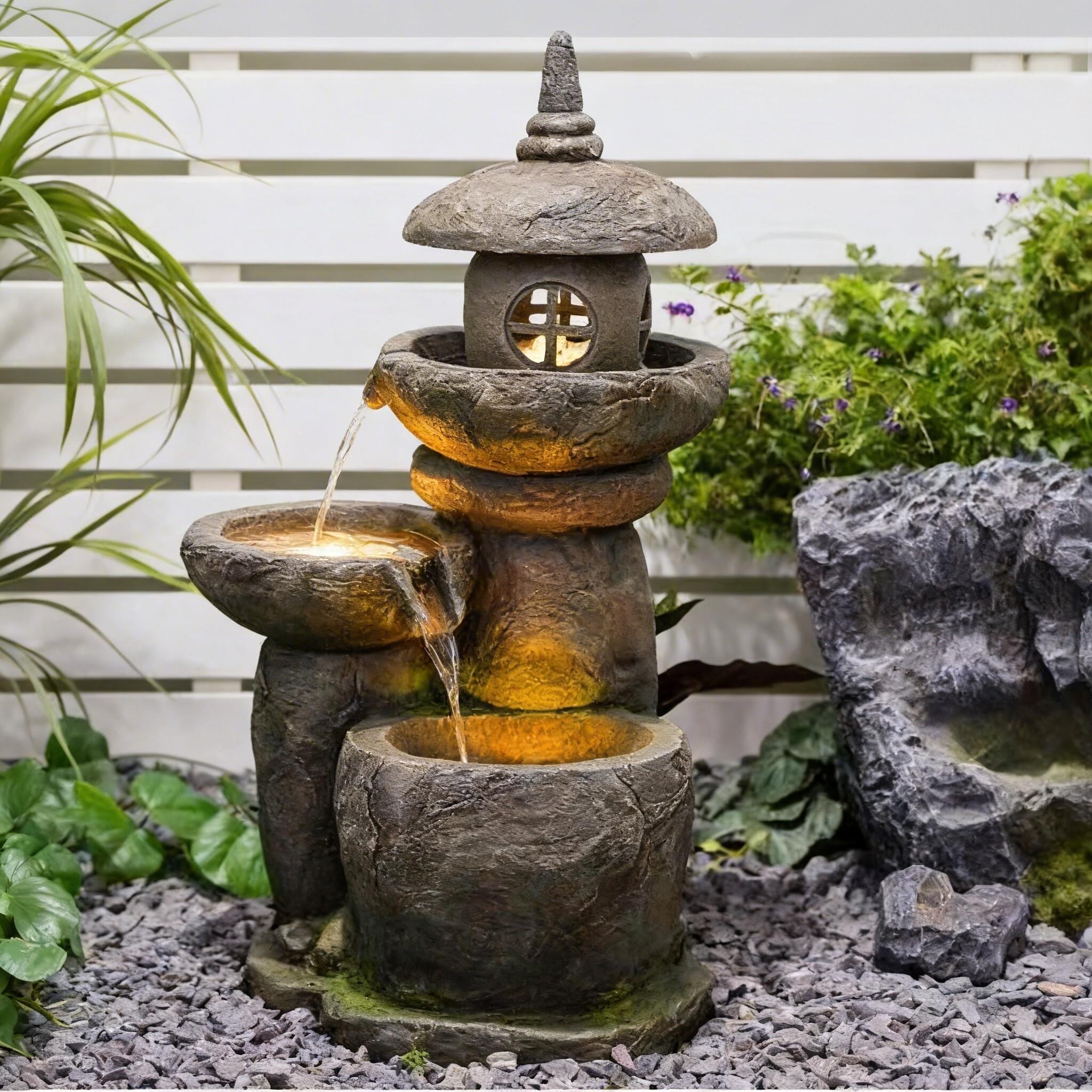 田园石灯笼流水摆件庭院花园装饰品光风水轮假山流水喷泉