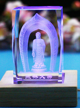 水晶内雕工艺品饰品礼品摆件东林大佛桌面雕刻发光USB接口七彩色