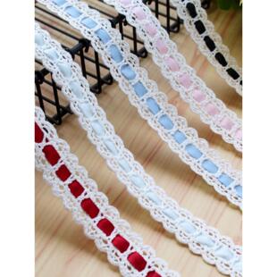2cm新款彩色穿丝带棉线蕾丝花边手工diy童装古典汉服装饰布料