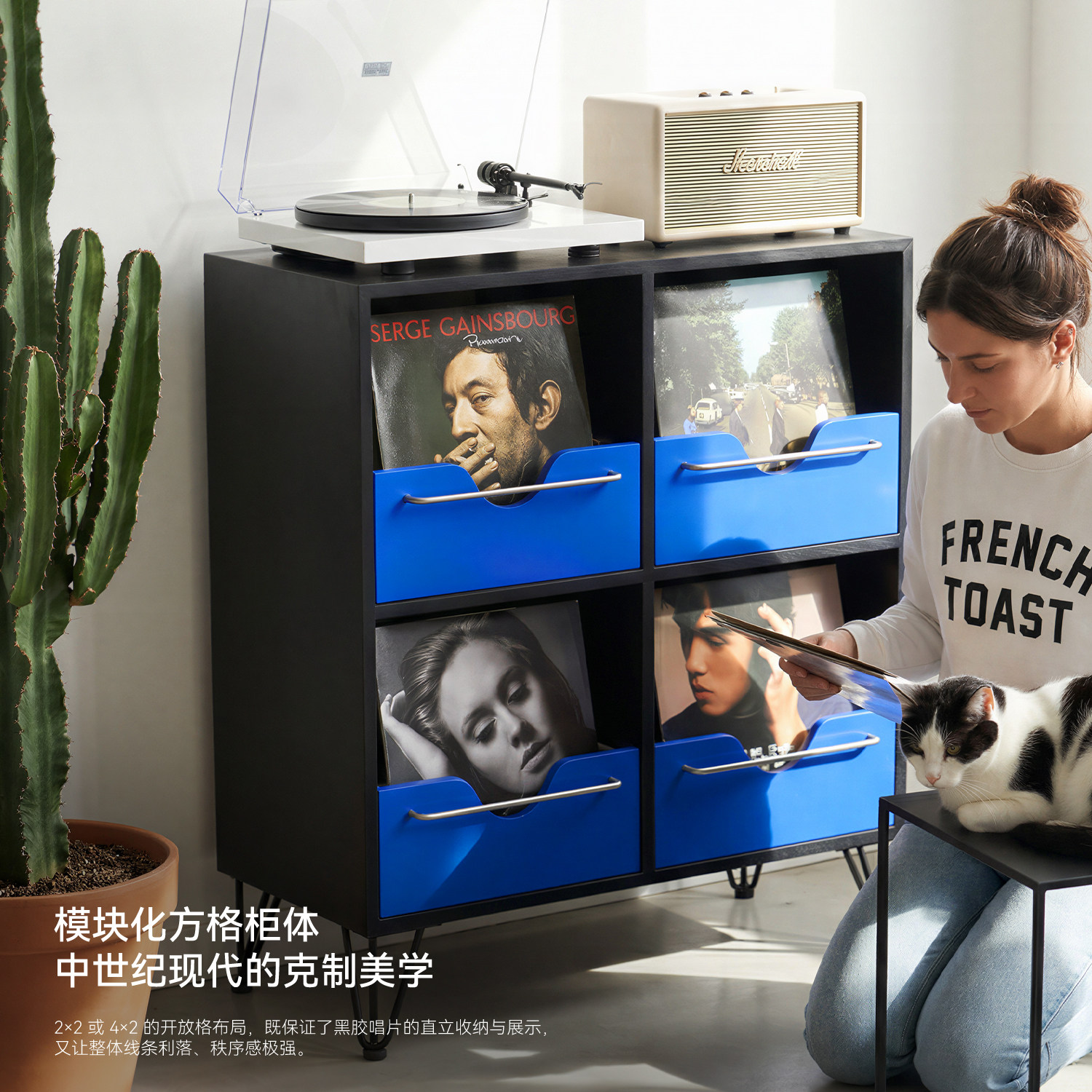 黑胶柜唱片柜实木唱片机柜唱片收纳柜CD柜架子展示柜包豪斯风柜子