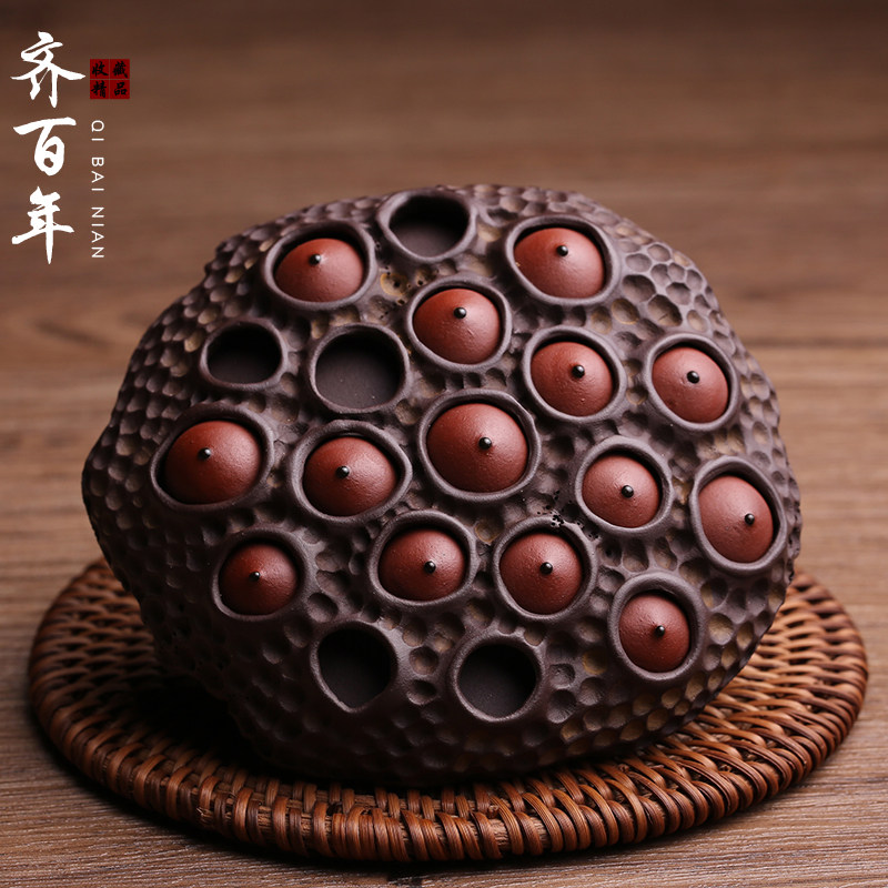 宜兴紫砂茶宠摆件青蛙莲蓬名家陈真全手工莲子创意个性茶玩可养