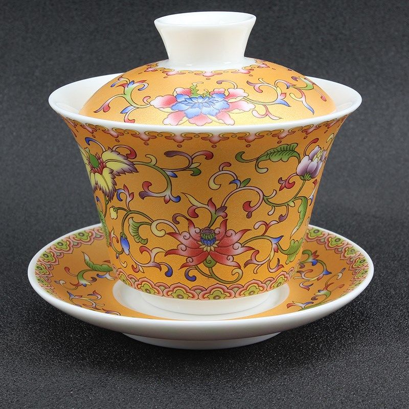 珐琅彩茶碗茶杯陶瓷三才盖碗敬茶具套装复古风家用大号泡功夫茶器,餐饮具,盖碗,淘宝优惠券,粉丝福利购,淘宝优惠卷