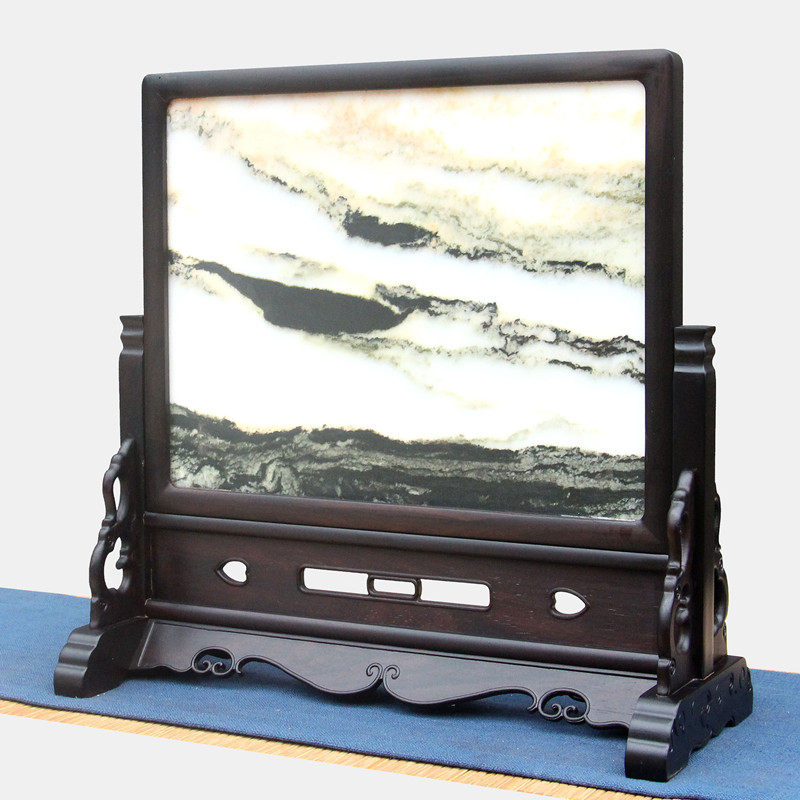 老挝大红酸枝木雕台屏插屏屏风嵌大理石红木大叶紫檀中堂条案摆件