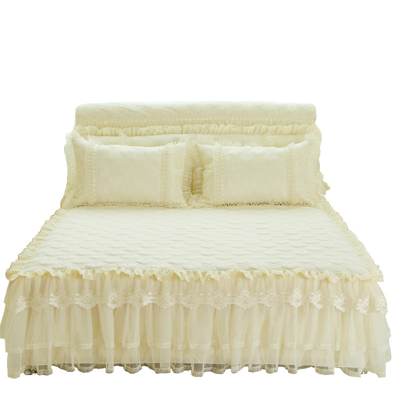 韩版公主夹棉蕾丝床裙式床罩单件1.8m床套秋冬加厚防滑花边保护套