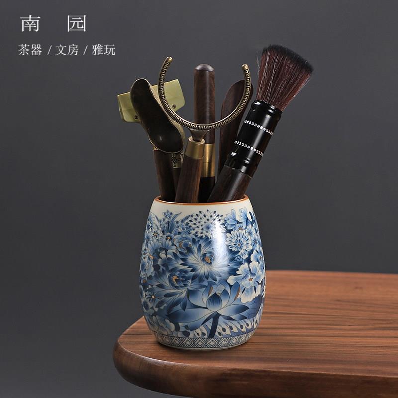 中式青花陶瓷茶道六君子茶具配件套装茶刀茶针养壶笔茶筒泡茶工具