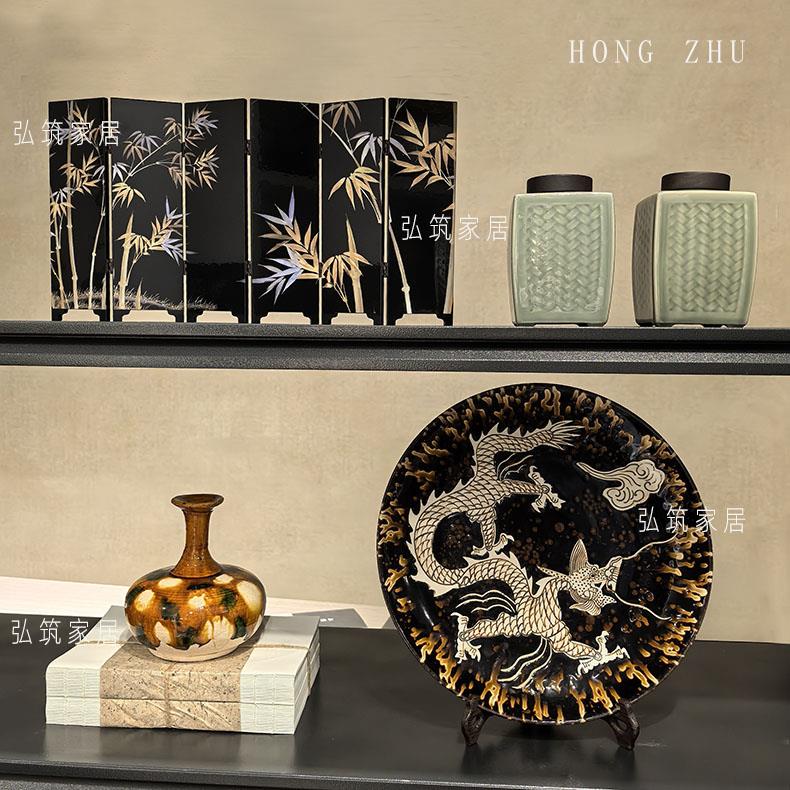 新中式样板间书房书桌摆件样品屋展示中心会所台面软装饰品组合套