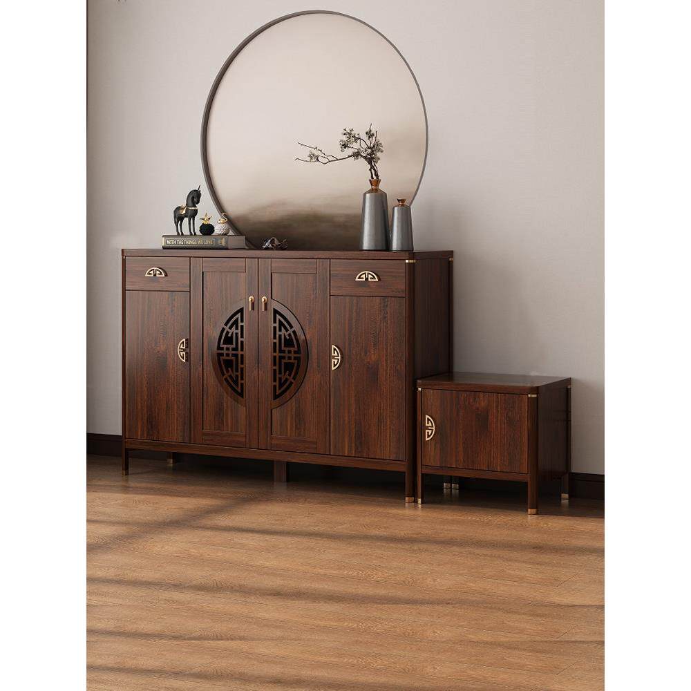 新中式鞋柜门口家用坐凳一体玄关柜2025新款爆款胡桃色实木框鞋柜