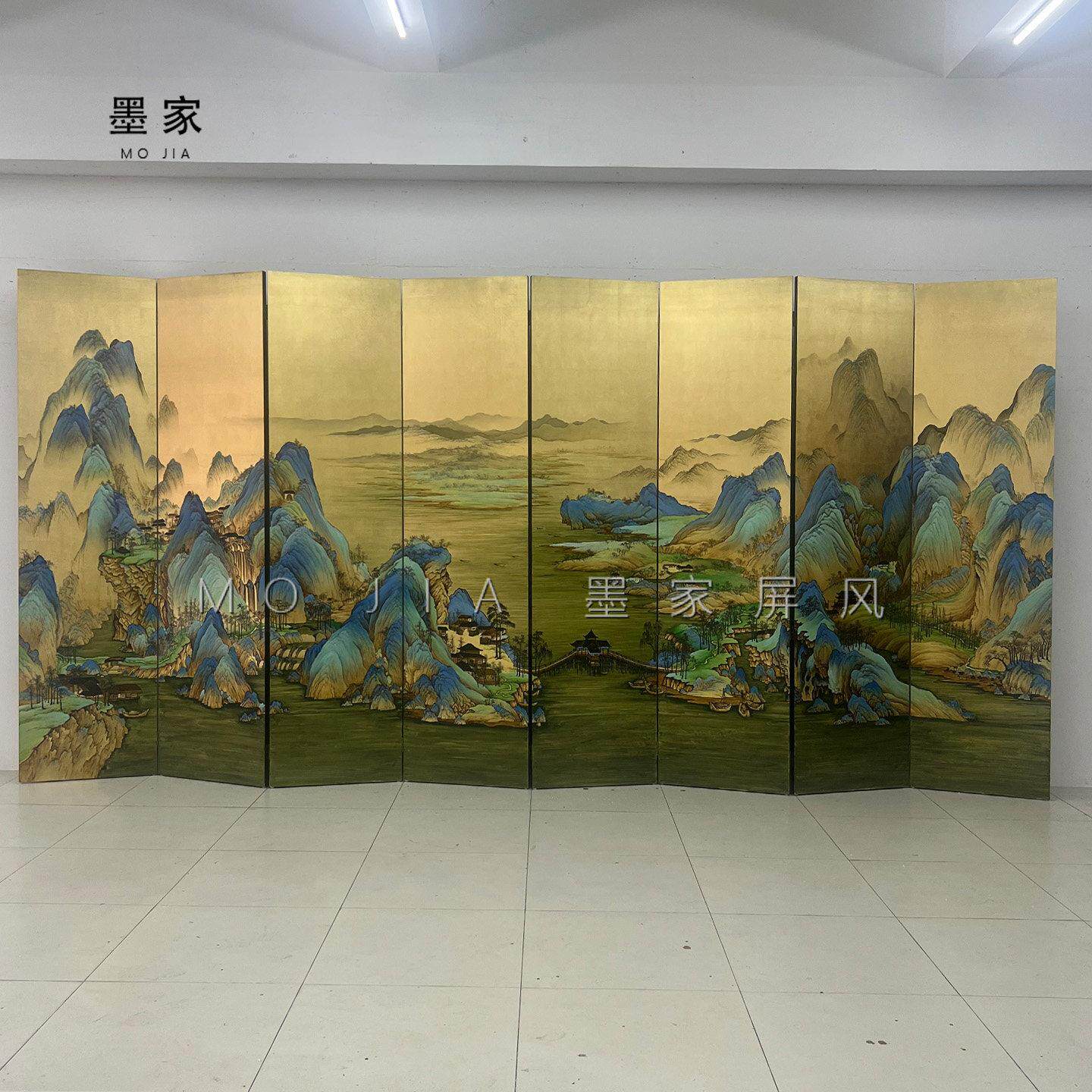手绘金箔屏风宋代千里江山图新中式山水画客厅隔断办公室茶室定制