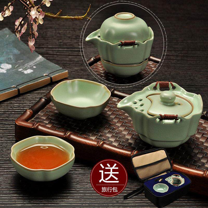 便携式汝窑功夫茶具 一壶二杯陶瓷茶具 旅行用普洱茶壶 德化县出