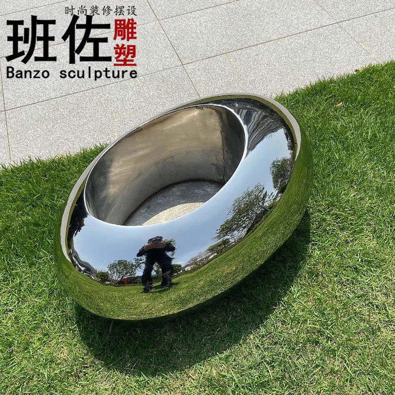 北欧不锈钢花槽鹅卵石懒人圆形落地抽象创意花瓶花盆花器简约摆件
