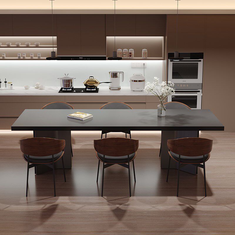 意式极简纯黑加厚岩板餐桌椅组合大户型包豪斯风长方形岛台茶桌,住宅家具,岩板餐桌,淘宝优惠券,粉丝福利购,淘宝优惠卷