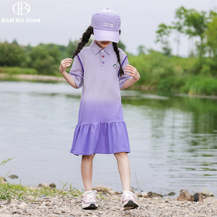 亲子装女童夏装连衣裙短袖polo裙洋气女孩中大童母女公主t恤裙子