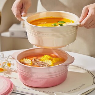奶油风双耳汤碗带盖家用2024新款高级感大碗泡面碗螺蛳粉专用汤盆