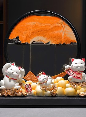 招财猫流沙画摆件客厅前台发财猫装饰高级感酒柜公司开业乔迁礼品