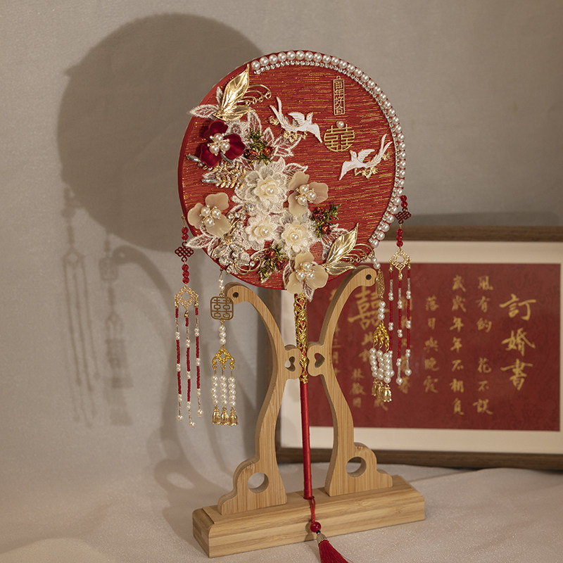 新娘团扇结婚秀禾服喜扇古风高端中式婚礼手捧花手工扇DIY材料包,家居饰品,工艺扇/团扇/喜扇/折扇,淘宝优惠券,粉丝福利购,淘宝优惠卷