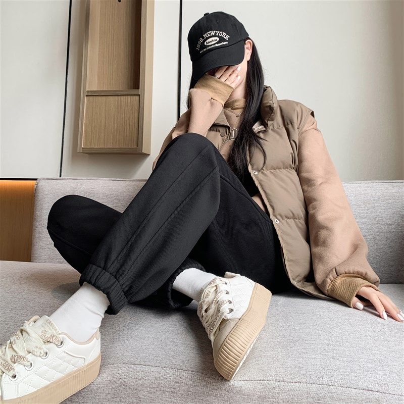 加绒加厚哈伦香蕉裤女2024秋冬休闲梨型身材卫裤高腰直筒束脚裤子,女装/女士精品,休闲裤,淘宝优惠券,粉丝福利购,淘宝优惠卷