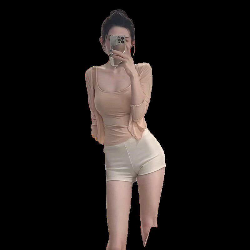 【TiTi美少女】粉色薄款防晒外套针织开衫夏季女吊带背心叠穿上衣