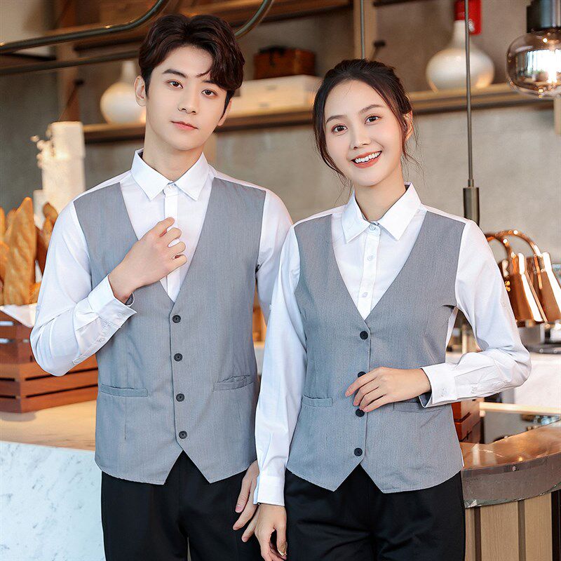KTV服务员工作服假两件马甲衬衣长袖春秋男女西餐厅咖啡酒店水吧