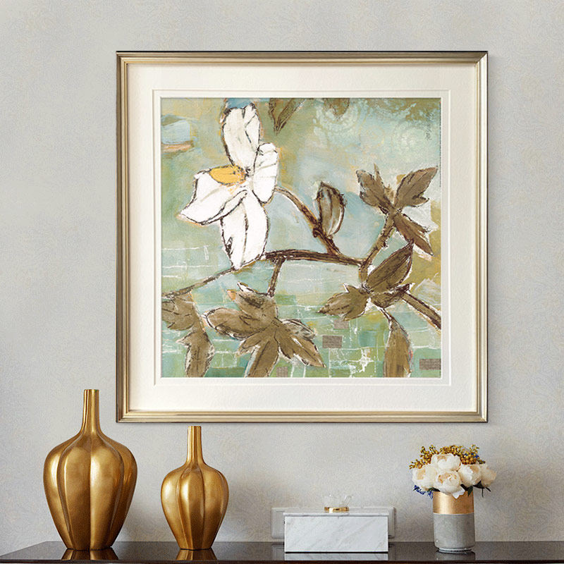 简约美式乡村田园风装饰画 植物花卉 现代客厅沙发背景壁画 月季
