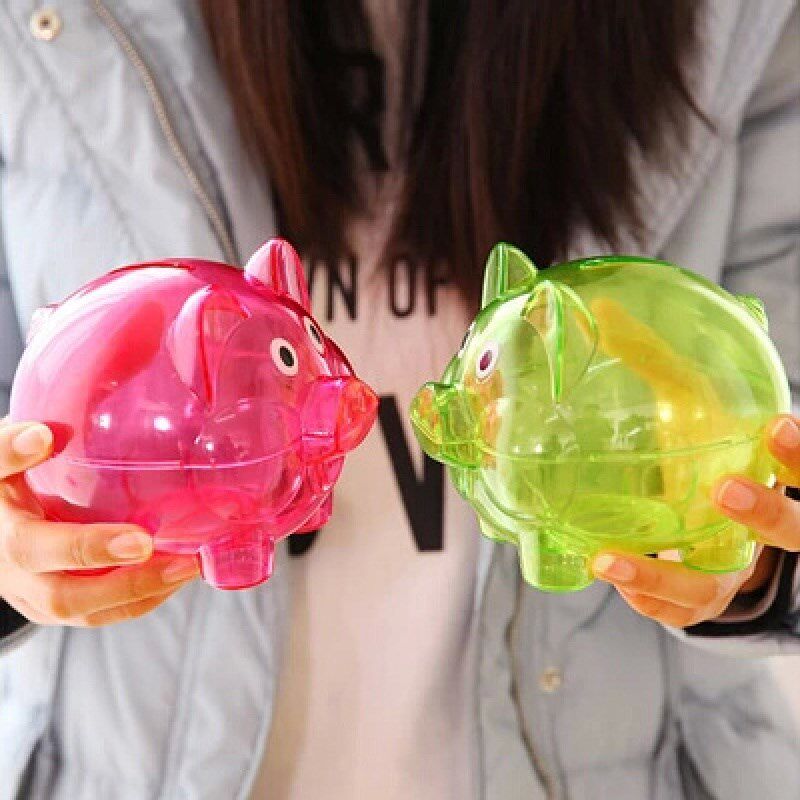防摔小猪储蓄罐塑料卡通透明存钱罐存取男孩女孩六一生日礼物玩具