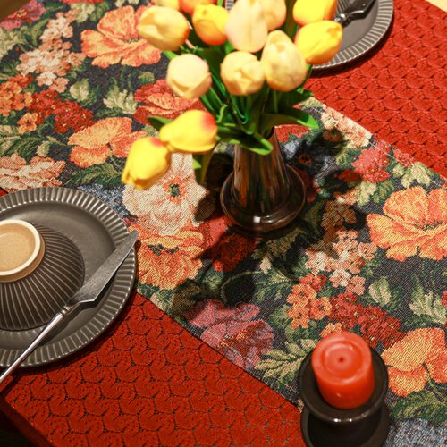 美式复古油画风餐桌桌旗法式轻奢高级感边斗柜电视柜茶几长条盖布