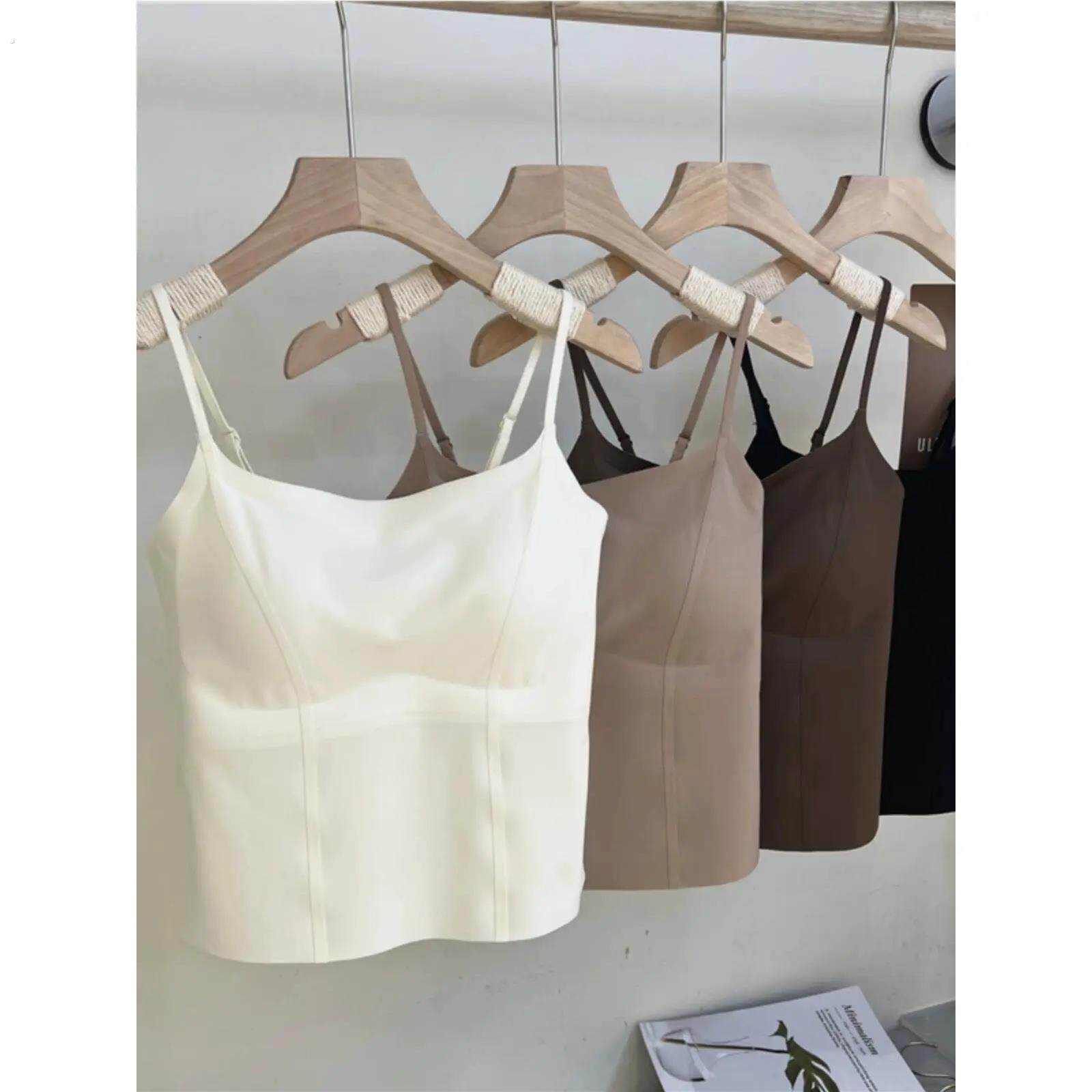 冰丝裸感无痕吊带内衣固定一体带胸垫防走光抹胸内搭女士显瘦背心