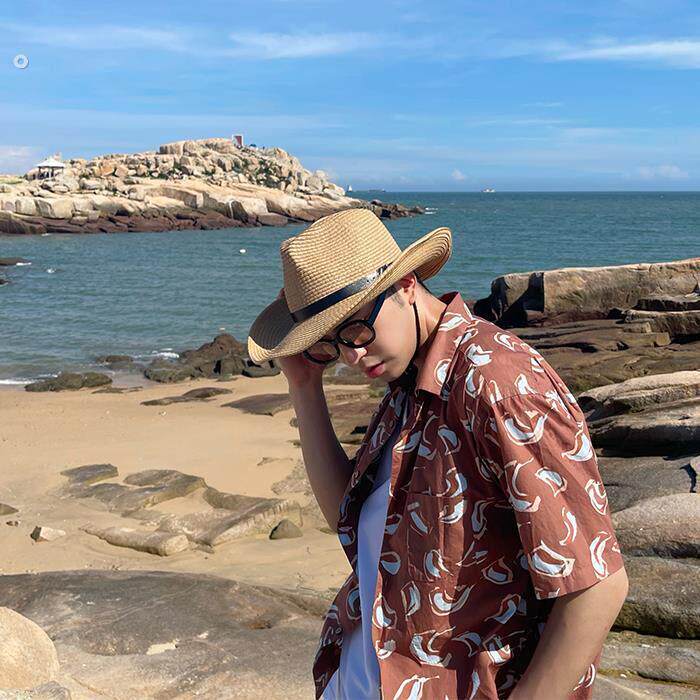 男士拉菲草帽男款防晒海边巴拿马编织帽子沙滩度假风夏天男