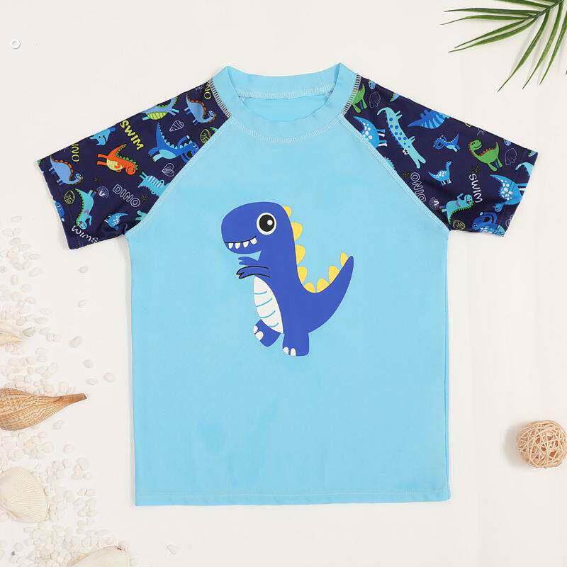 儿童泳衣单件上衣男孩两件式中小童小恐龙防晒游泳衣小孩子速干泳