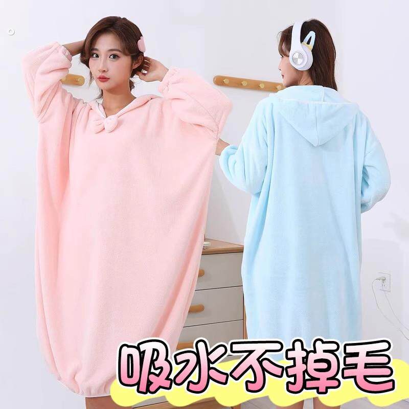 秋冬加厚浴袍可穿新款浴巾家用纯棉吸水可裹浴裙洗澡浴衣睡袍睡衣