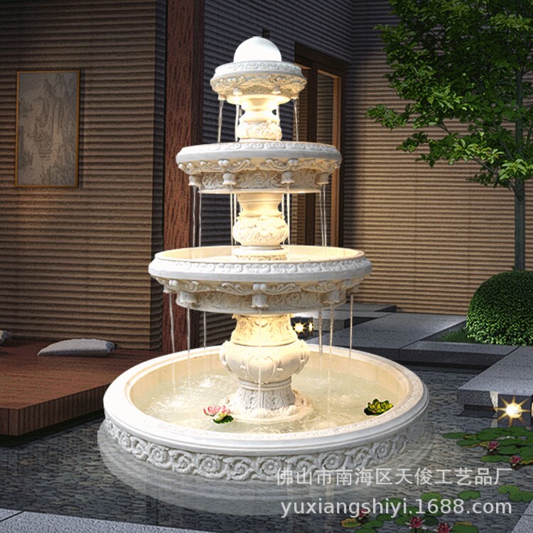 欧式砂岩喷泉 酒店室内装饰水景喷泉大型假山鱼池流水摆件工艺品