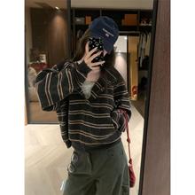 Daisy Bomb 慵懒随性条纹连帽宽松休闲卫衣外套女秋冬长袖上衣