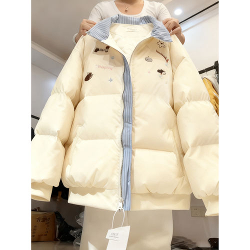 日系撞色翻领羽绒棉服女