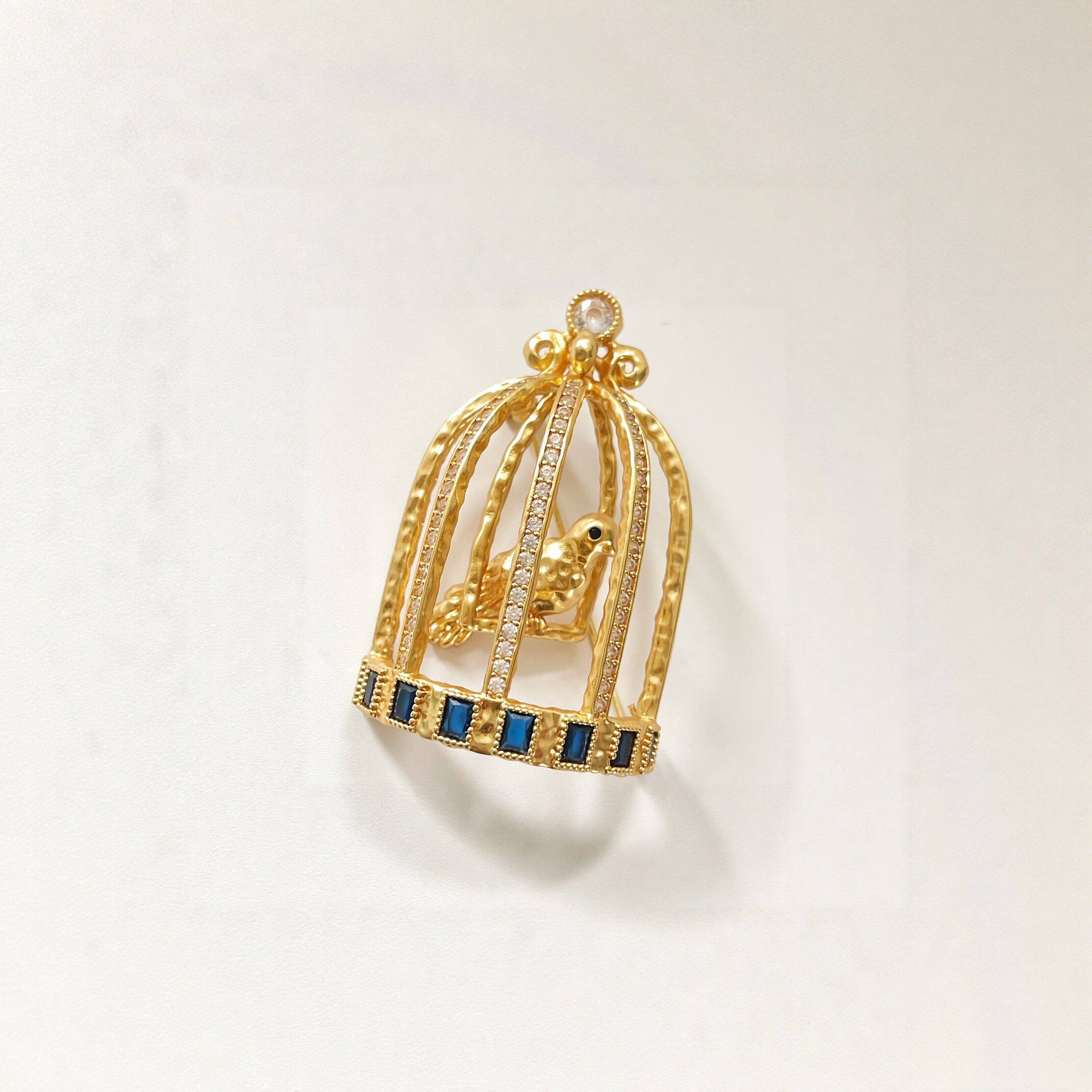轻奢金色鸟笼胸针吊坠送女友