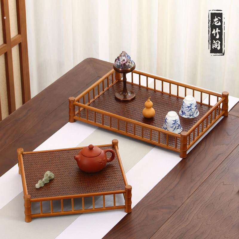 收纳盘茶杯复古茶盘长方形端茶日式茶具奉茶托盘家用实木轻奢竹制