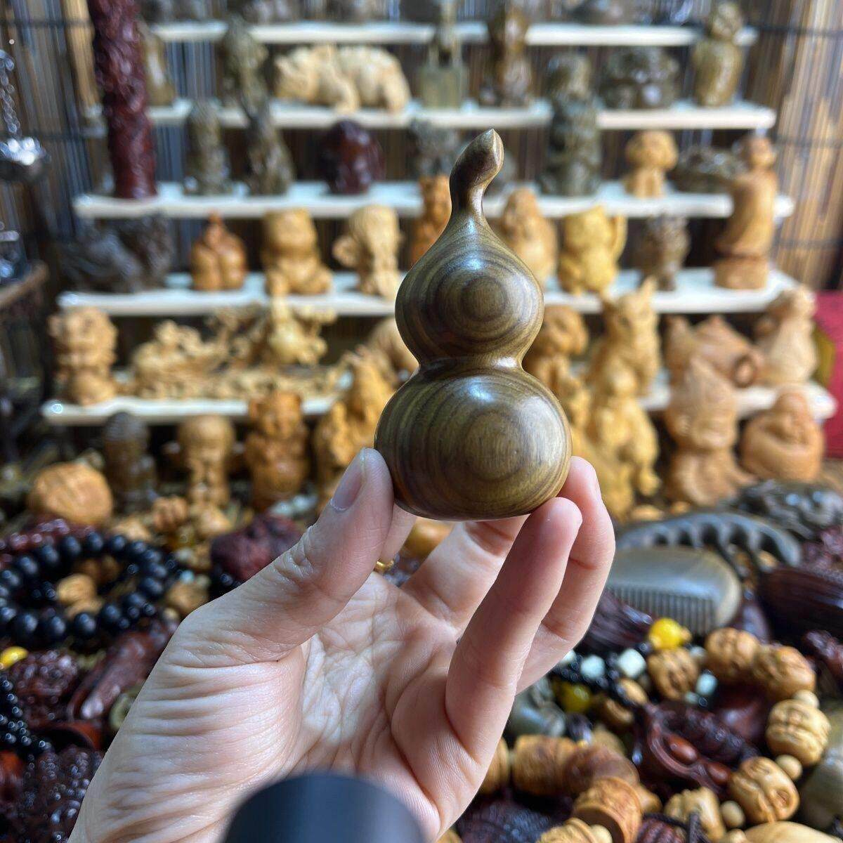 天然绿檀木雕刻小葫芦实木葫芦摆件手把件小挂件盘玩转运文玩葫芦