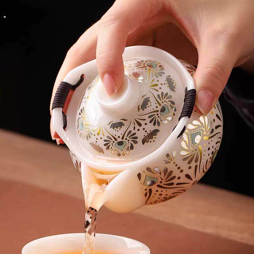 璞玉冰种白瓷快客杯露营便携旅行茶具随身一壶三杯户外泡茶壶茶杯
