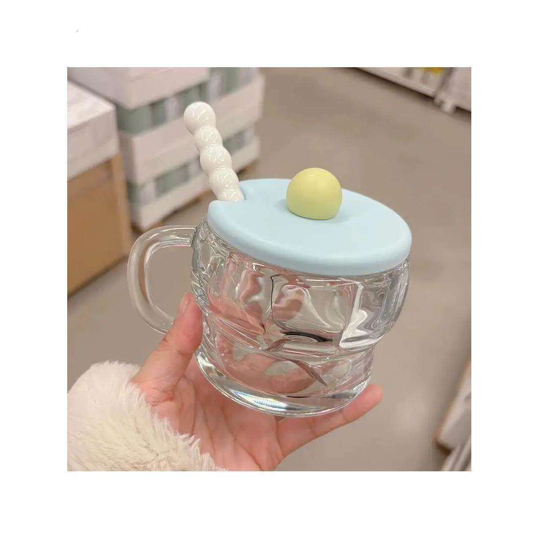 带盖有勺加厚玻璃杯耐热早餐牛奶杯把手杯女生礼物燕麦杯咖啡杯子