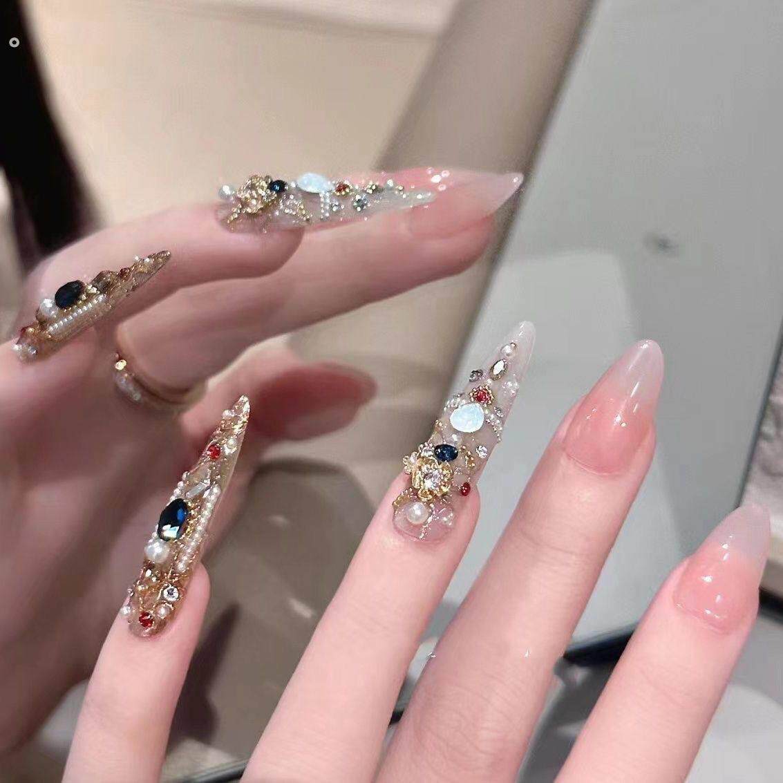 宫廷成品高级护甲贴片穿戴显白宝石纯手工制作可拆卸光疗美甲反复