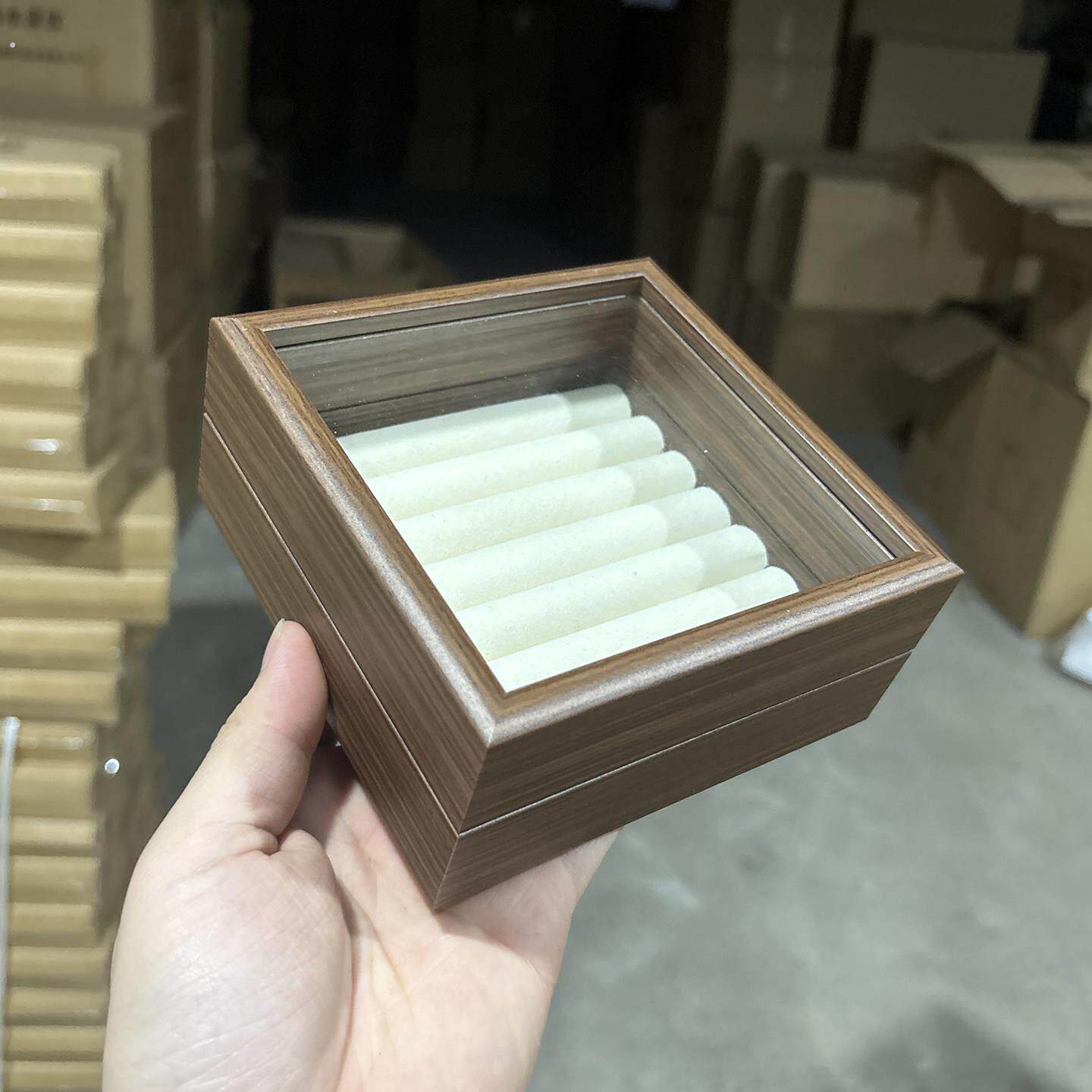 复古可携式首饰盒戒指耳环耳针饰品盒桌面高档精致胡桃木纹整理盒