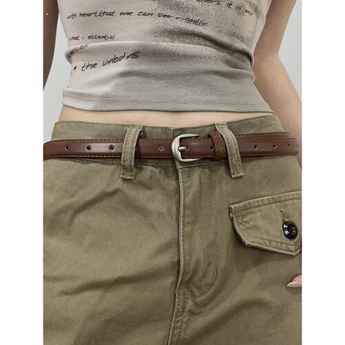 覆古美拉德色系经典款棕色皮带女款配牛仔裤2025新款小细腰带女