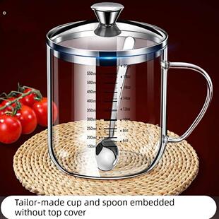 双刻度杯子透明耐高温计量杯带盖高硼硅玻璃茶杯喝水杯手柄