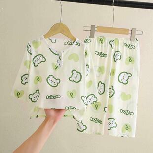 夏天睡衣婴儿棉绸长袖薄款1一2岁儿童男童女宝绵绸分体宝宝家居服