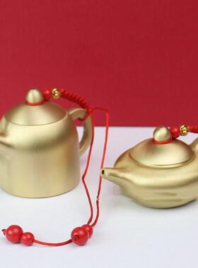 黄铜小茶壶手把件挂绳打麻将赢纯铜小茶壶家居迷你铜壶把把胡配件