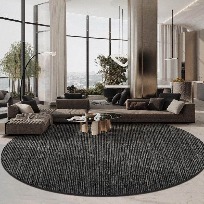 圆形羊毛地毯客厅混纺茶几毯现代简约高级灰垫卧室毯黑竖条纹极简