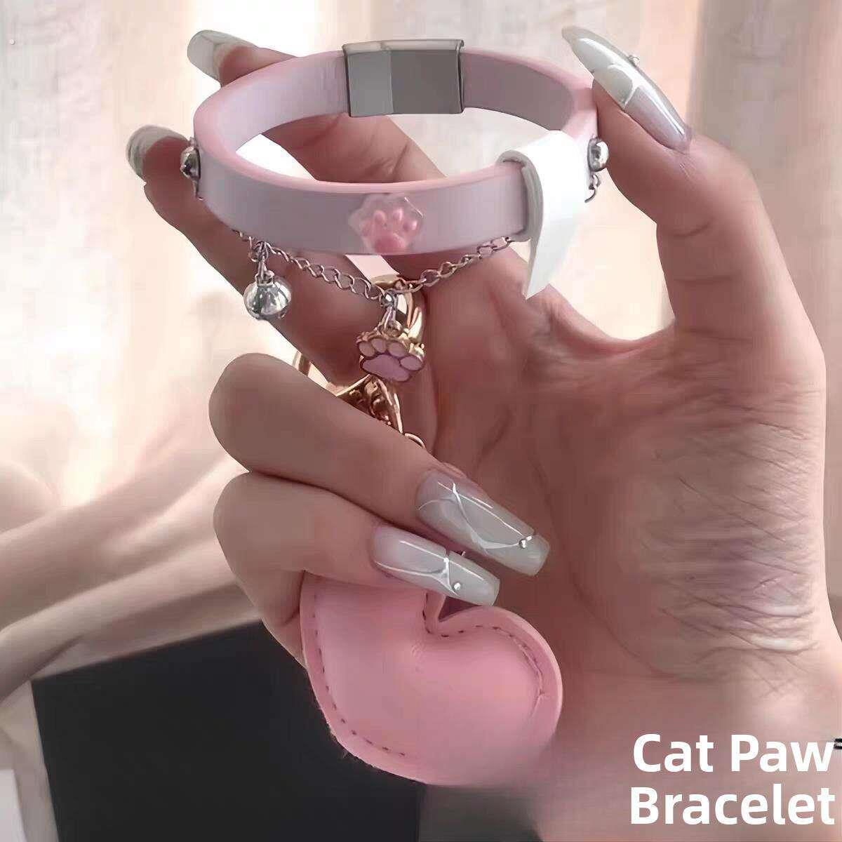 猫爪手炼创意甜酷辣妹流苏铃铛手环皮质手镯闺蜜同款七夕节小礼物