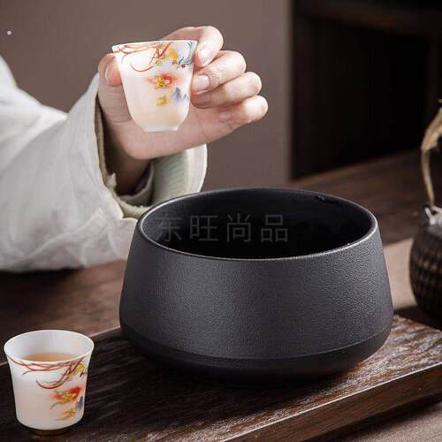 陶瓷大号茶渣缸家用桌面水盂建水茶水缸废水桶功杯洗夫茶具配件
